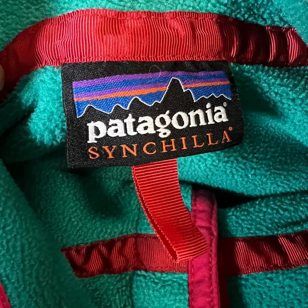 Patagonia Synchilla Fleece Pullover Teal Pink Trim Snap-T Women's Large - Image 3