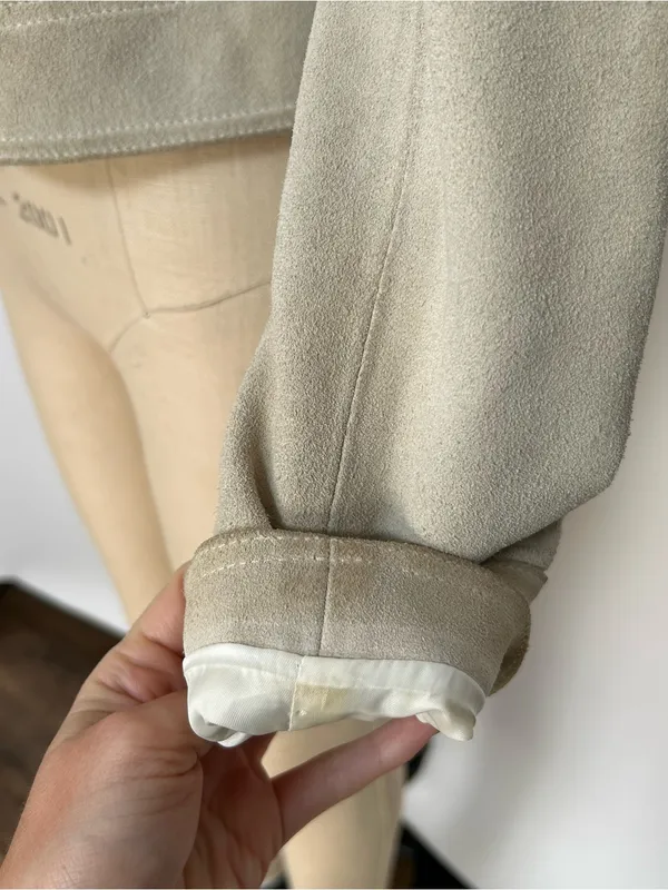 Women’s Suede Moto Jacket in Light Taupe - Image 6