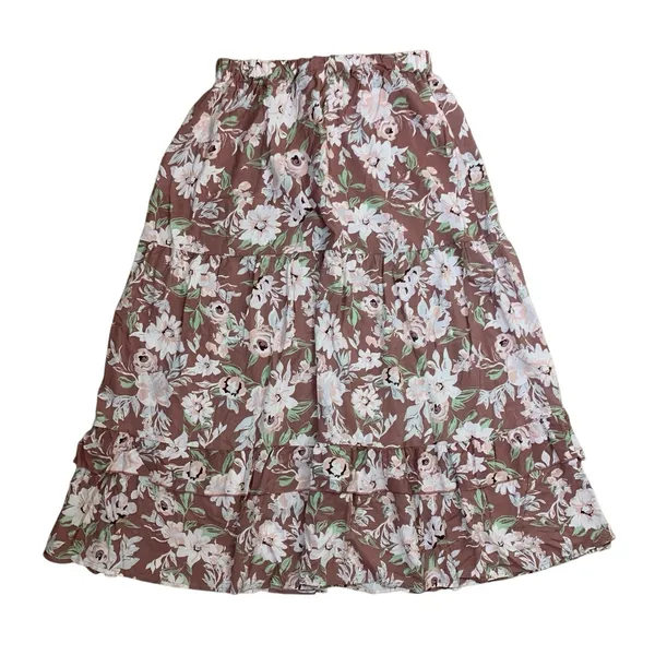 Luna Skies Floral‎ Tiered Midi Skirt Boho Cottagecore Flowy Pink XL - Image 3