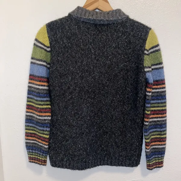 ANTHROPOLOGIE COUSIN JOHNNY Wool Blend Striped Sleeves Gray Sweater Unisex - Image 3