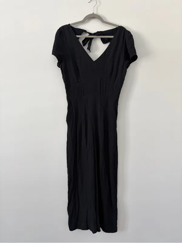 Abercrombie & Fitch Black Short Sleeve Tie Open Back Wide Leg Boho Jumpsuit M - Image 3