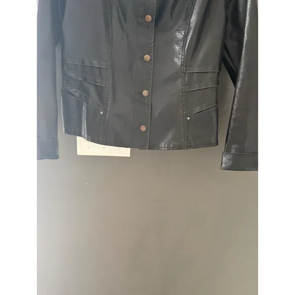 No Boundaries Vintage Y2k‎ Womens Brown Faux Leather Button Front Jacket XL Moto - Image 5