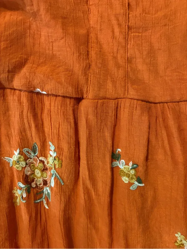 fig and flower Rust Orange Floral Tiered-Sleeve Casual Dress - Image 3