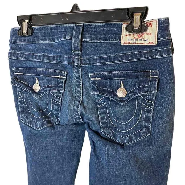 True Religion Womens Blue Embroidered Pockets Straight Leg Denim Jeans‎ Size 26 - Image 9