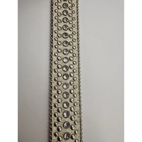 Rhinestone Studded Western Belt Cream Faux Snakeskin M/L Cowgirl Festival‎ Boho - Image 5