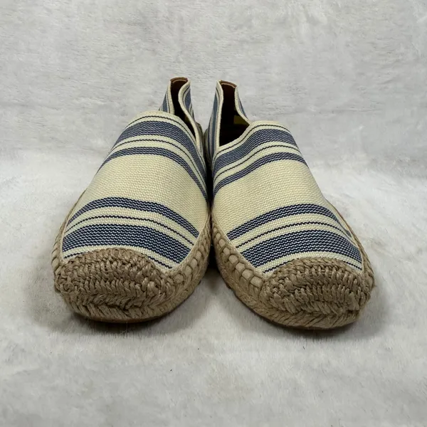 Tory Burch Striped Canvas Espadrille Flats Cream Blue Brown Slip On Shoes 9 - Image 2