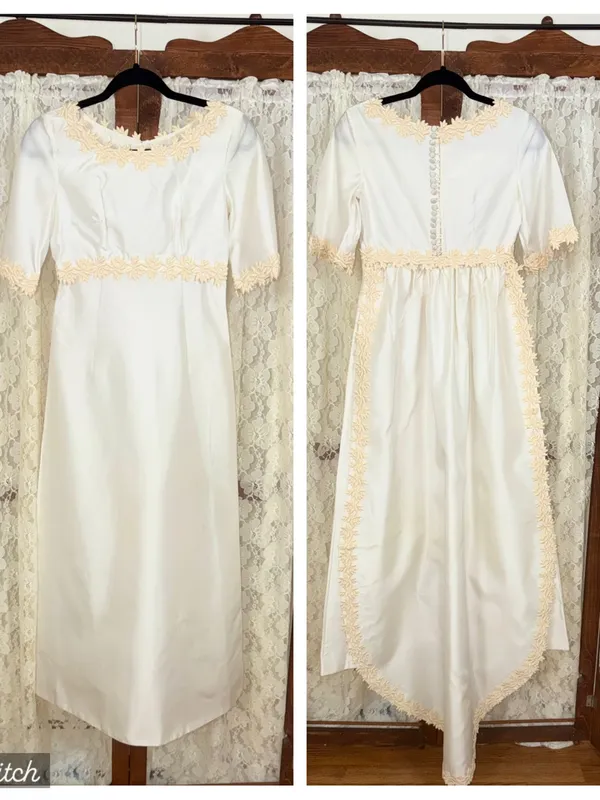 Gorgeous Vintage 1960s Silk Taffeta Sheath Wedding Gown - Image 2