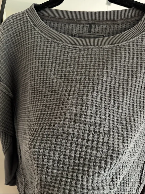 American Eagle Outfitters Charcoal Waffle-Knit Sweater - Image 7