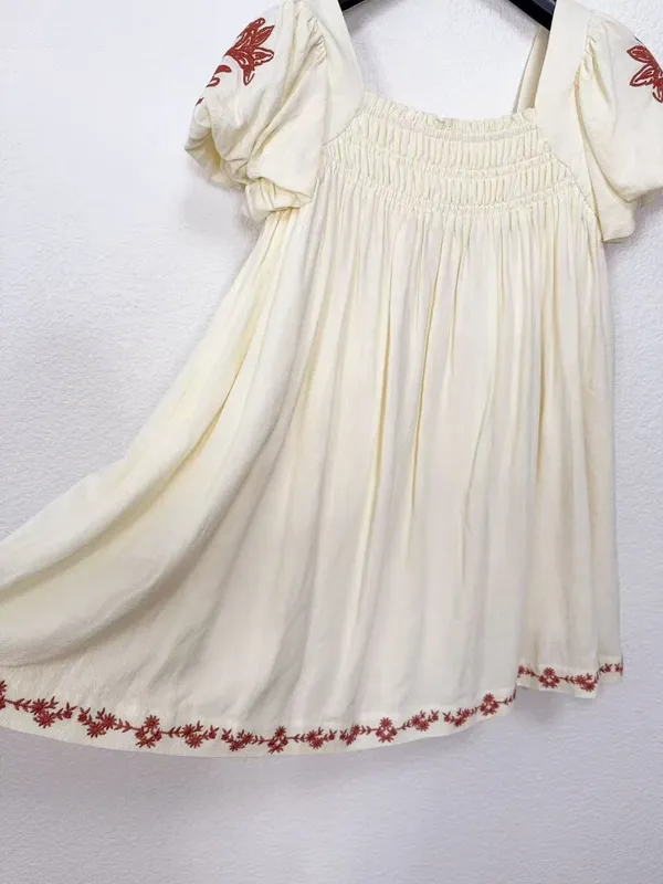Jacquie the Label Ayla Babydoll Dress Boho Embroidered Puff Sleeve Mini Dress - Image 5