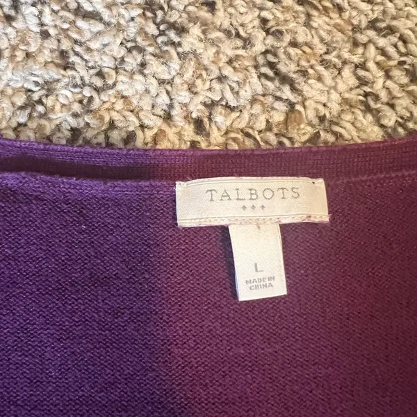 Talbots Womens Purple V Neck Cable Knit Long Sleeve‎ Cotton Sweater Size L - Image 2