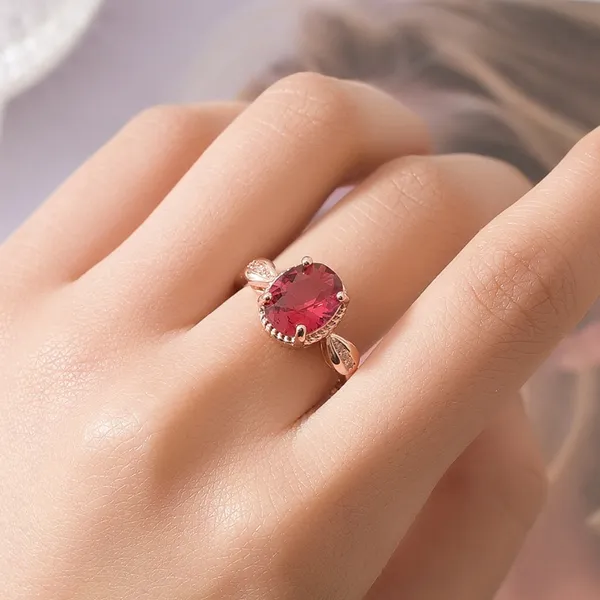 14K Rose Gold Plated Adjustable Birthstone Red Crystal Ruby Ring for Women - Image 4