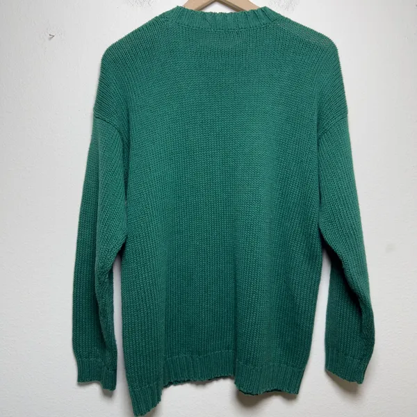 VTG 80s Women Sweater Large Green Santa Claus Holiday Christmas Knit Retro Heart - Image 6