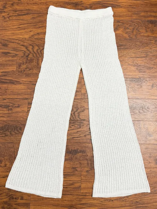 Shade & Shore Women’s L White Crochet Knit Wide Leg Cover Up Pants Beach Resort - Image 2