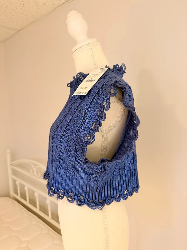 Zara Sparkly Blue Knit Crop Top - Image 3