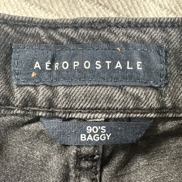 Aeropostale 90's Baggy Black Wash Button Fly Distressed Denim Jeans Size 0 - Image 13