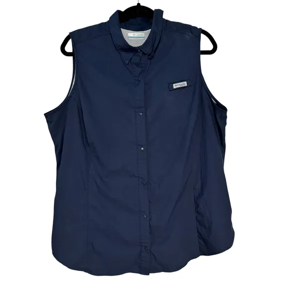 Columbia PFG Tamiami Sleeveless Fishing Shirt Navy‎ Blue Womens 1X FW7157 - Image 9