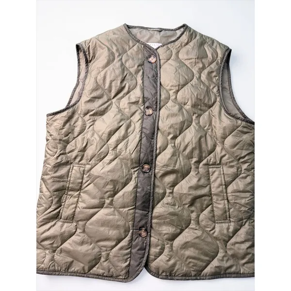 ASOS DESIGN Womens Quilted Vest Olive Green Onion Stitch Button Front Pockets XL - Image 4