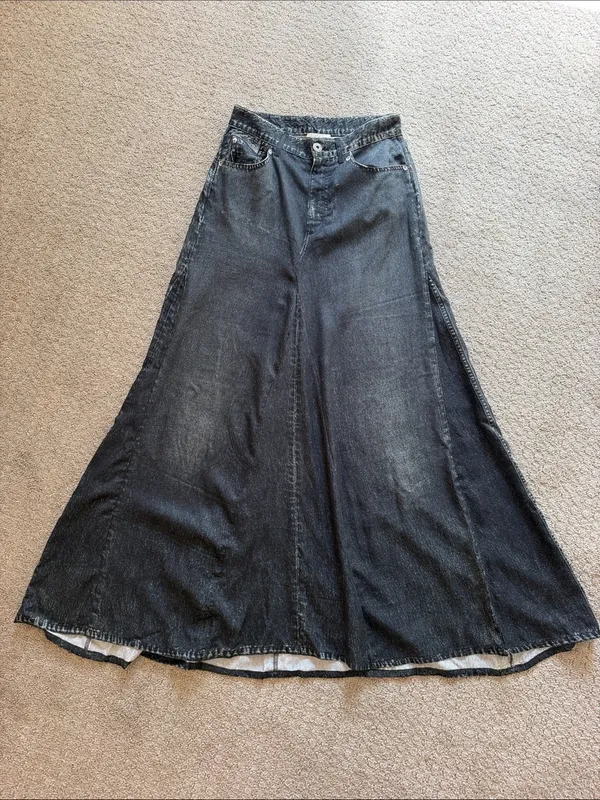 Elan Jessa Black Faux Denim Acid Wash Look Tencel Maxi Skirt Medium Gray Boho - Image 9