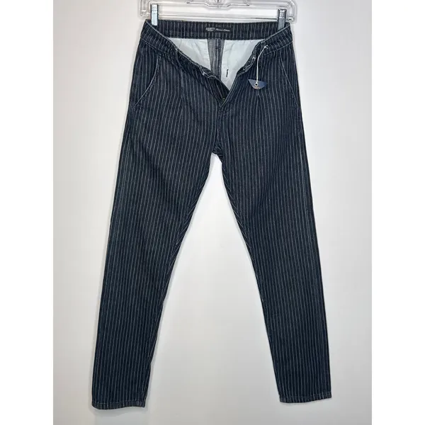 Soorty Pinstripe Chino Pants Black White Stripe Slim Fit Casual 28" - Image 3