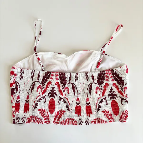 Sugarlips Red and White Tropical Floral Ruched Crop Top Womens Medium NEW Summer - Image 6