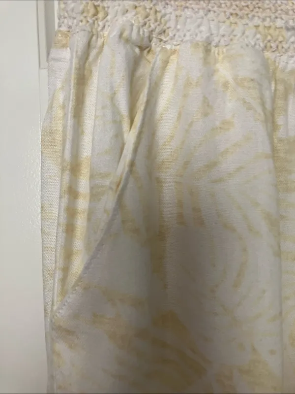 Rewash Cream Wide-Leg Smocked Waist Pants w/tonal leaf pattern - Image 7