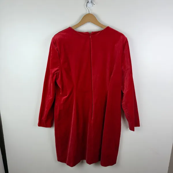J Crew Long Sleeve Shift Dress Sz 18 Red Stretch Velvet‎ Holiday Cocktail Preppy - Image 4
