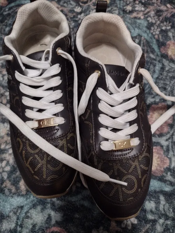Calvin Klein Brown Monogram Lace-Up Sneakers - Image 4