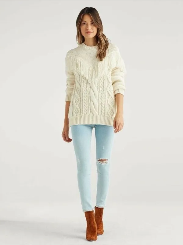 7 FOR ALL MANKIND 100% WOOL PULLOVER SWEATER Fringed Yoke Italy size M - Image 2