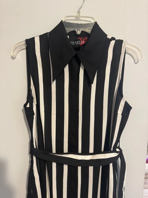 Killstar Black and White Vertical Stripe Maxi Dress - Image 5