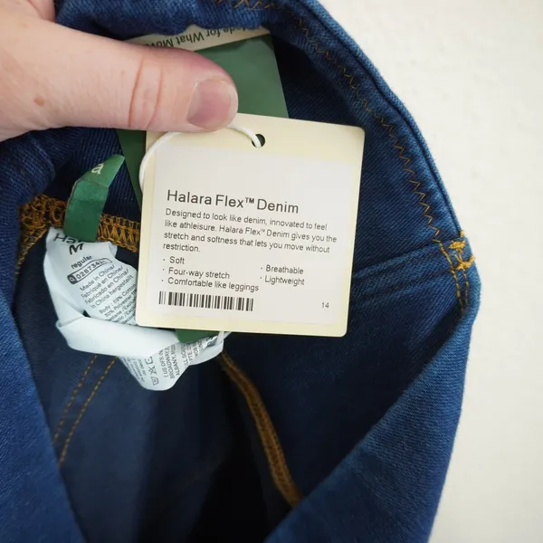 Halara Flex Denim High Waisted Crossover Wide Leg Jeans Leggings Blue Medium - Image 8