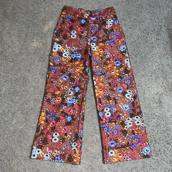 Anthropologie Maeve Flower Power‎ Wide Leg Ankle Cropped Trouser Pant 0 - Image 3