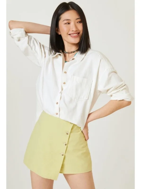 Anthropologie  Flat White Button Wrap Mini Skort - Image 2