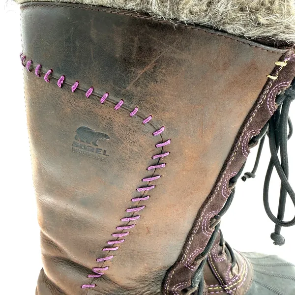Sorel Women's Brown Cate The Great Brown Lace Up Fur Snow Boots Size 8 - Image 2