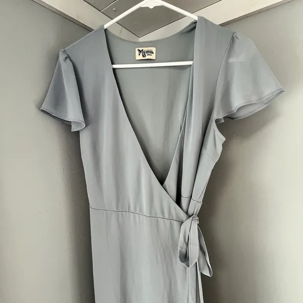 Show Me Your Mumu Noelle Flutter Wrap Dress‎ Dusty Blue Size Small - Image 2