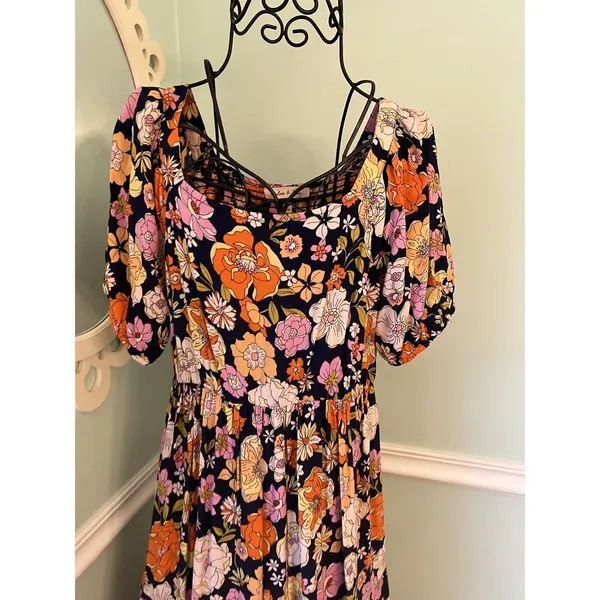 Harlow & Rose Floral Multicolor Polyester Round Neck Short Sleeve Maxi‎ Dress S - Image 4