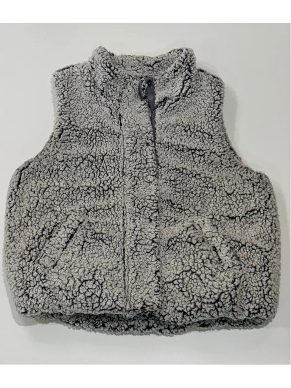 Harper Heritage Sherpa Fleece Vest Gray Snap Front Zip Pocket Cozy Size Small - Image 2