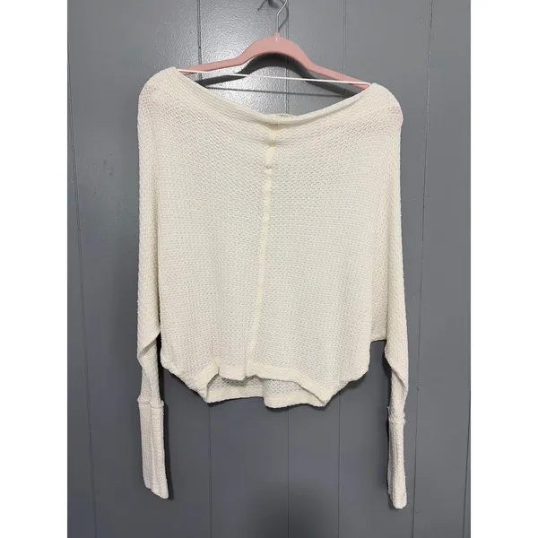 Free People White Drippy Mercury Waffle Knit Oversized Boho Casual Top XS - Image 5