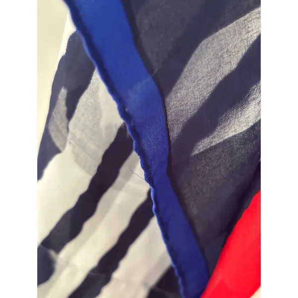 Valentina Scarf Red‎ White Navy Blue Geometric Stripe Check Sheer Lightweight - Image 4