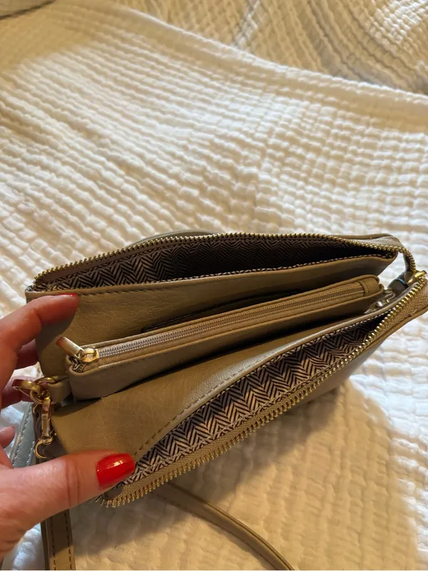 Taupe Three Pocket Zip-Top Women’s Bag. Use as Clutch or Crossbody. - Image 4