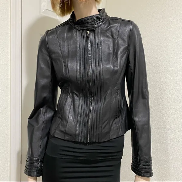 Arden B Black 100% Genuine Leather Moto Jacket S - Image 4