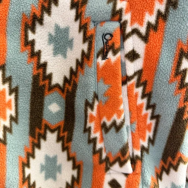 Outback Trading Tabitha Big Shirt Womens Medium Orange Button Up Fleece Aztec - Image 4