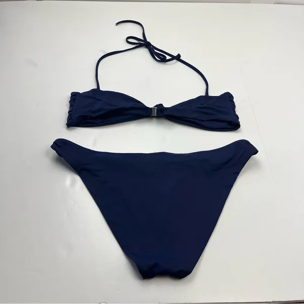 Bella‎ Dahl Swim Navy Blue Knotted Bandeau Bikini Halter Tie Womens Size Large - Image 12