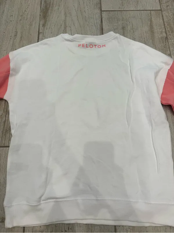 Woman’s Peloton White Sweatshirt with Coral Pink Raglan Sleeves Size S - Image 5