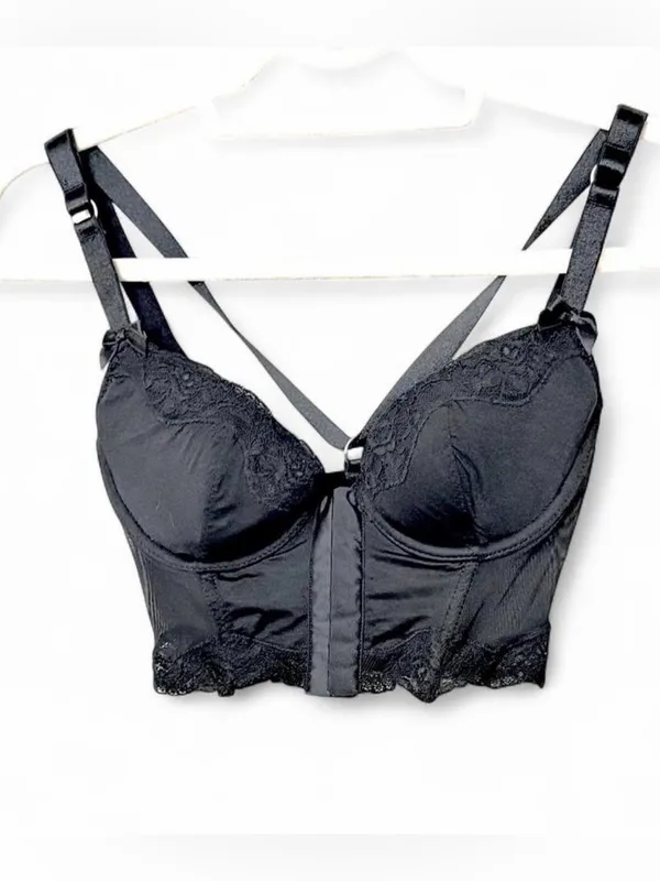 H&M Lace Cropped Corset Bustier Bralette w/Front Closure & Light Boning Sz 34B - Image 2