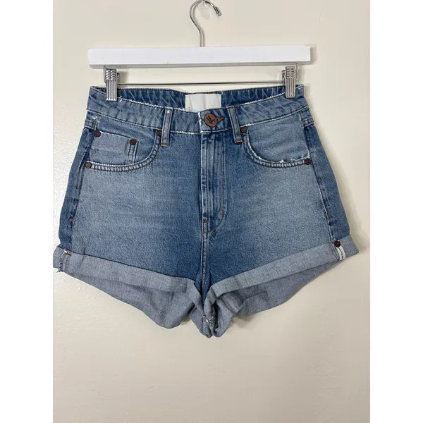 One Teaspoon Sz 26 Original High Waist Bandit Cuffed Denim Blue Jean Shorts - Image 2