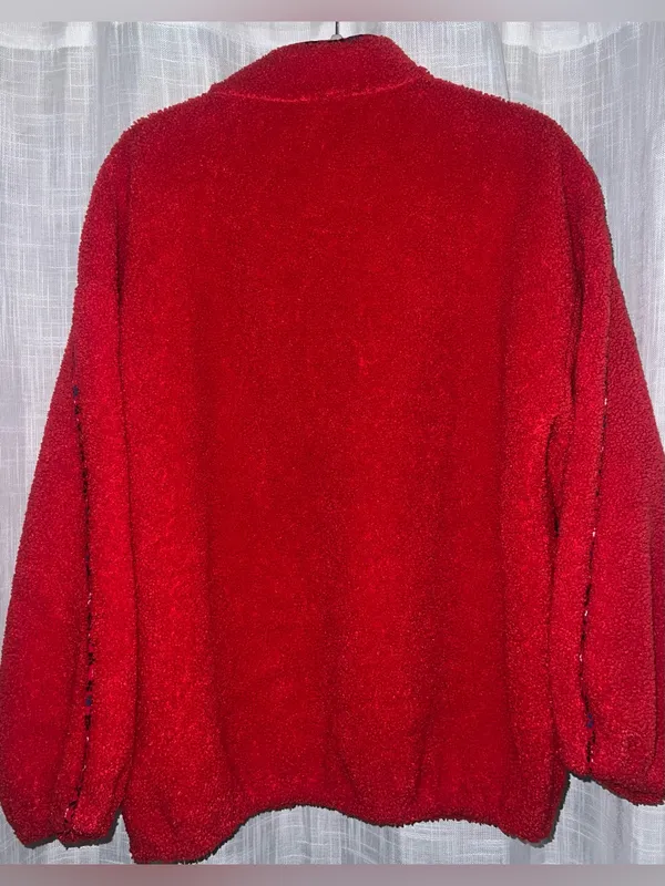 LOFT Red Mixed Media Floral Sherpa Fleece Pullover size large NWOT - Image 6