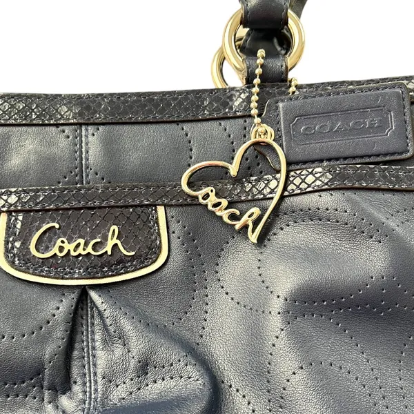 Coach Park Elevated Navy Leather Snakeskin Trim Carryall Shoulder Bag - Image 9