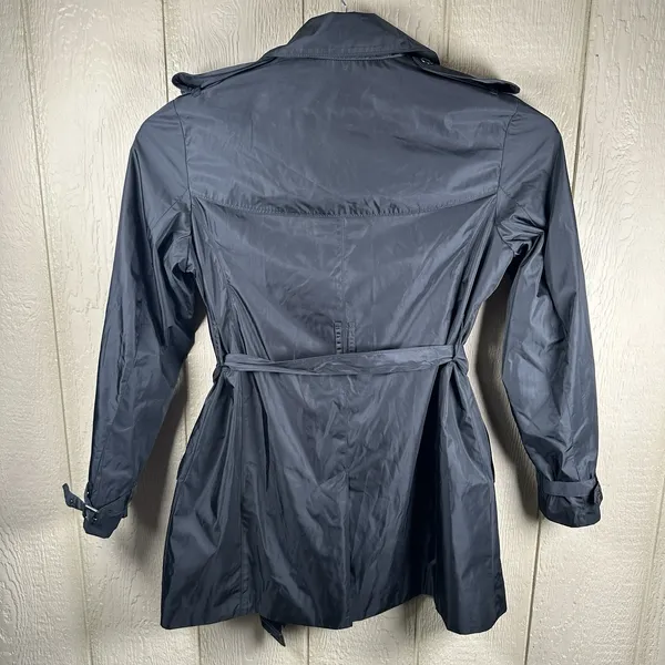 Norma Kamali Double Breasted Trench Coat Womens Size XL Black Belted Rain Dress - Image 6