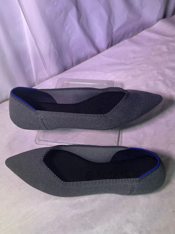 Rothy's Gray Pointed Toe Knit Ballet Flats with Blue Lining - Image 3