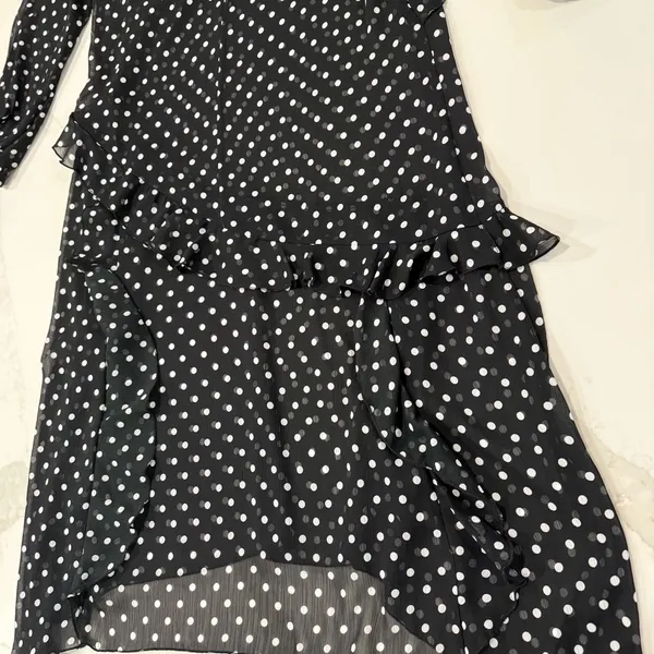 Maeve by Anthropologie Sheer PolkaDot Ruffle Midi Dress Womens Small Black/White - Image 9